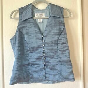J.R. Nites Blue Shimmer Sleeveless Vintage Vest Size 12 with Rhinestone Buttons